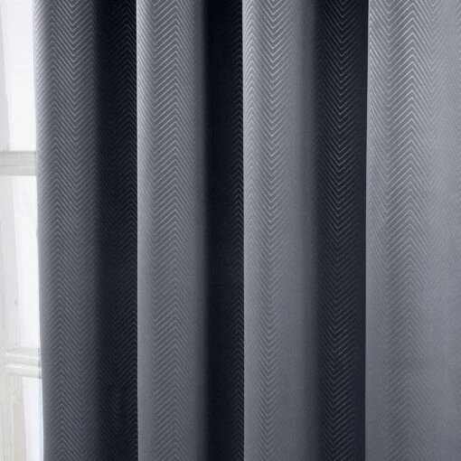 Dark Grey Herringbone Chevron Blackout Thermal Curtains Pair Eyelet Style -Best Homeware Store httpsimages.vikkit.co .ukamazon newcurtainsherringbone chevronembossed20eyelet20curtainsf1658sf1658 3