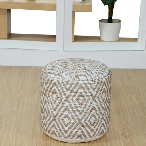 Sierra Natural Diamond Pattern Hemp Circular Bean Filled Pouffe, 45 Cm -Best Homeware Store httpsimages.vikkit.co .ukamazon newpouffessf1792bsf1792b 2