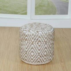 Sierra Natural Diamond Pattern Hemp Circular Bean Filled Pouffe, 45 Cm -Best Homeware Store httpsimages.vikkit.co .ukamazon newpouffessf1792bsf1792b 3