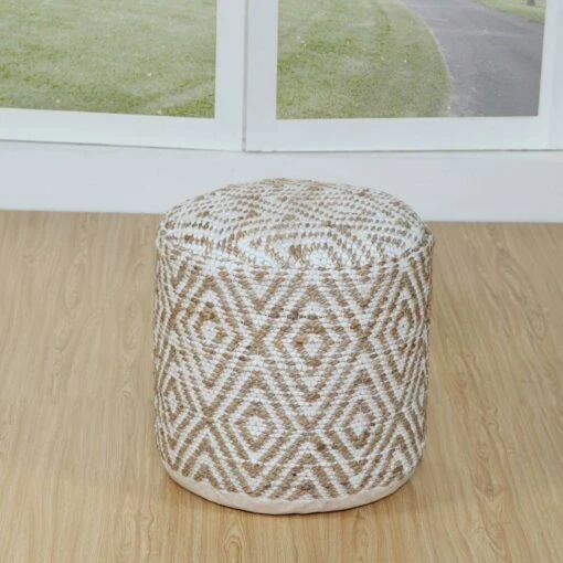 Sierra Natural Diamond Pattern Hemp Circular Bean Filled Pouffe, 45 Cm -Best Homeware Store httpsimages.vikkit.co .ukamazon newpouffessf1792bsf1792b 3