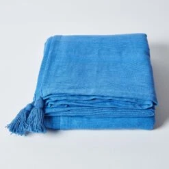 Cotton Rajput Ribbed Blue Throw, 255 X 360 Cm -Best Homeware Store httpsimages.vikkit.co .ukhomescapesthrowsrajputsf11712 sf1171 cotton rajput ribbed blue throw