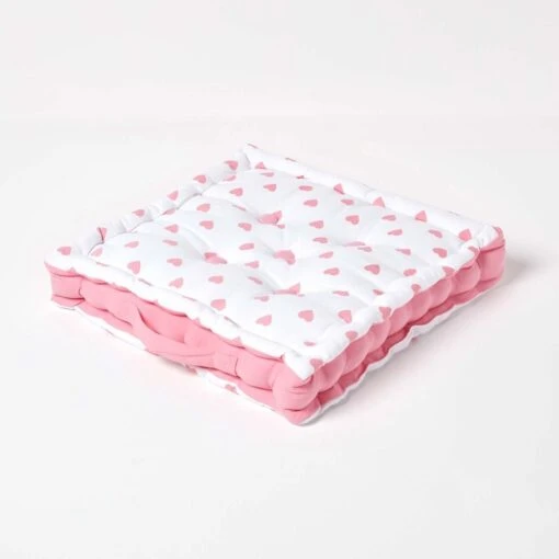 Cotton Pink Hearts Floor Cushion -Best Homeware Store kt1255 01