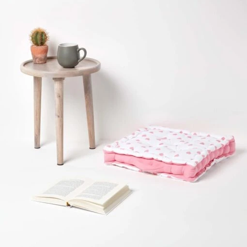 Cotton Pink Hearts Floor Cushion -Best Homeware Store kt1255 02