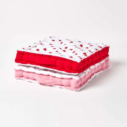 Cotton Pink Hearts Floor Cushion -Best Homeware Store kt1255 06