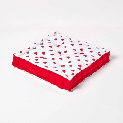 Cotton Red Hearts Floor Cushion -Best Homeware Store kt1257 01