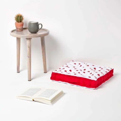 Cotton Red Hearts Floor Cushion -Best Homeware Store kt1257 02