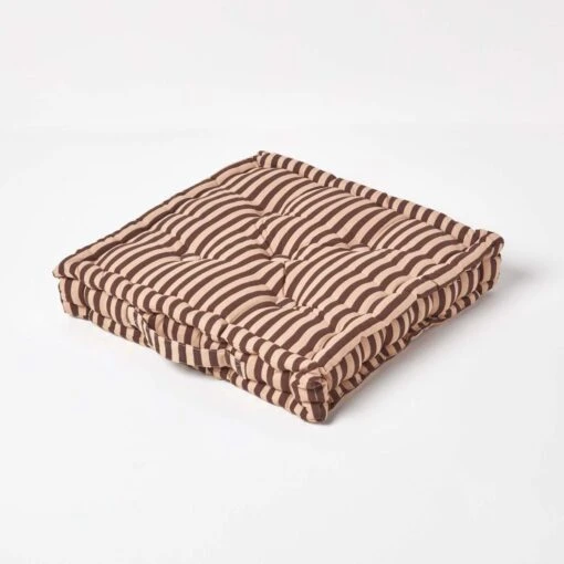 Cotton Chocolate Brown And Beige Thin Stripe Floor Cushion -Best Homeware Store kt1325 01