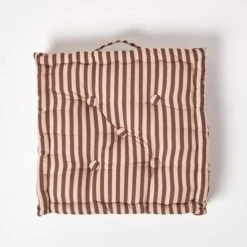 Cotton Chocolate Brown And Beige Thin Stripe Floor Cushion -Best Homeware Store kt1325 03