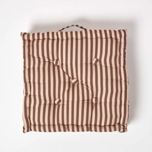 Cotton Chocolate Brown And Beige Thin Stripe Floor Cushion -Best Homeware Store kt1325 03