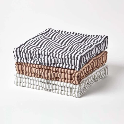 Cotton Chocolate Brown And Beige Thin Stripe Floor Cushion -Best Homeware Store kt1325 06