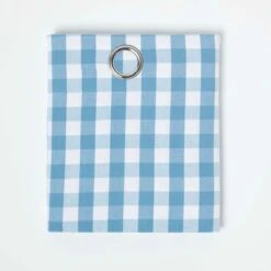 Cotton Blue Block Check Gingham Ready Made Eyelet Curtains -Best Homeware Store kt1409 1