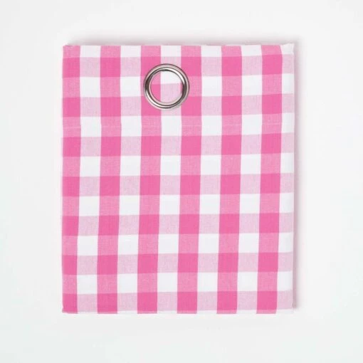 Cotton Pink Block Check Gingham Ready Made Eyelet Curtains -Best Homeware Store kt1410 1