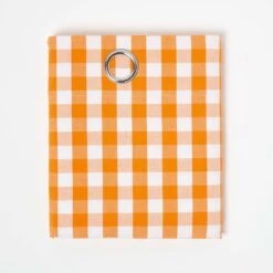 Cotton Orange Block Check Gingham Ready Made Eyelet Curtains -Best Homeware Store kt1412 1