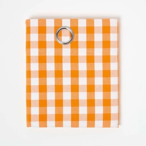 Cotton Orange Block Check Gingham Ready Made Eyelet Curtains -Best Homeware Store kt1412 1