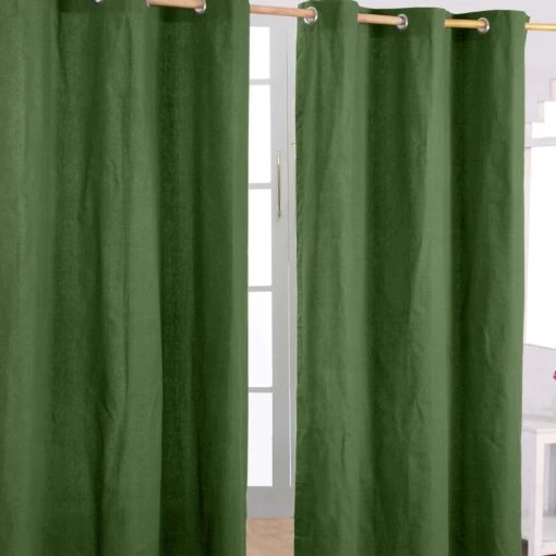 Cotton Plain Dark Olive Green Ready Made Eyelet Curtain Pair -Best Homeware Store kt1427 main 3