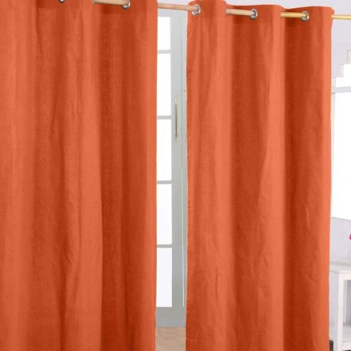 Cotton Plain Burnt Orange Ready Made Eyelet Curtain Pair -Best Homeware Store kt1431 main 3