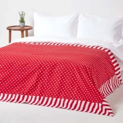 Cotton Red Polka Dots And Stripes Sofa Throw -Best Homeware Store kt1536 03