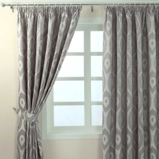 Grey Jacquard Curtain Abstract Ikat Design Fully Lined - 46" X 90" Drop -Best Homeware Store leon collection lined curtain grey1 2