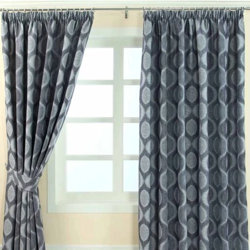 Blue Jacquard Curtain Modern Curve Design Fully Lined With Tie Backs -Best Homeware Store marbbela collection curtains blue main