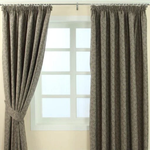 Grey Jacquard Curtain Vintage Floral Design Fully Lined -Best Homeware Store marbbela collection grey main