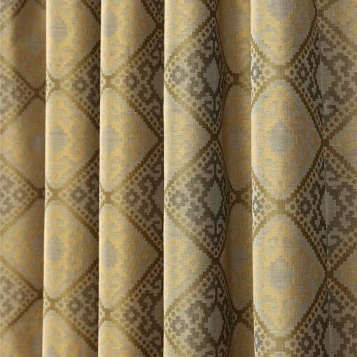 Gold Jacquard Curtain Abstract Aztec Design Fully Lined With Tie Backs, 66 X 54" Drop -Best Homeware Store marbbela curtains collection gold color5 3