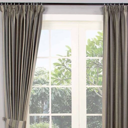 Grey Jacquard Curtain Modern Striped Design Fully Lined -Best Homeware Store marbella collection lined curtain gold main