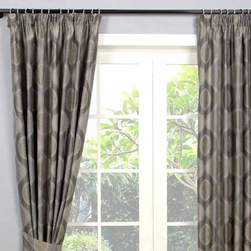 Grey Jacquard Curtain Modern Curve Design Fully Lined -Best Homeware Store marbella collection lined curtain grey main 10