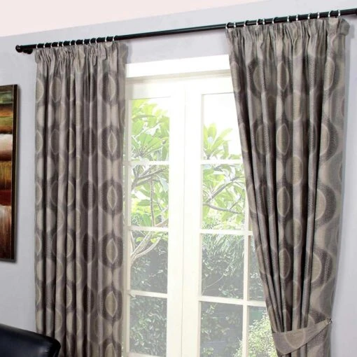 Grey Jacquard Curtain Modern Curve Design Fully Lined -Best Homeware Store marbella collection lined curtain grey side 1 10