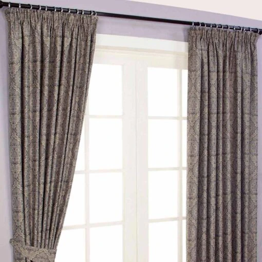 Grey Jacquard Curtain Floral Damask Design Fully Lined -Best Homeware Store marbella collection lined curtain grey side 2