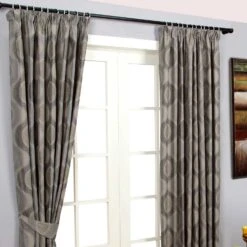 Grey Jacquard Curtain Modern Curve Design Fully Lined -Best Homeware Store marbella collection lined curtain grey side 2 10