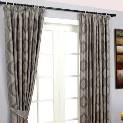 Grey Jacquard Curtain Modern Curve Design Fully Lined -Best Homeware Store marbella collection lined curtain grey side 2 10