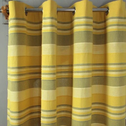 Cotton Morocco Striped Yellow Curtain Pair -Best Homeware Store morocco curtain yellow close up shot