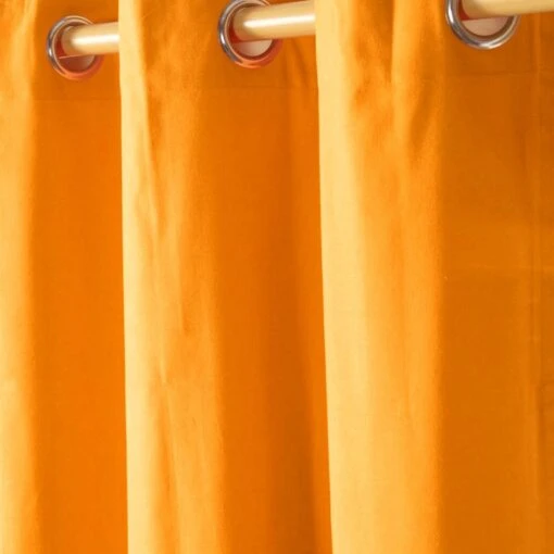 Cotton Plain Orange Ready Made Eyelet Curtain Pair -Best Homeware Store orange o