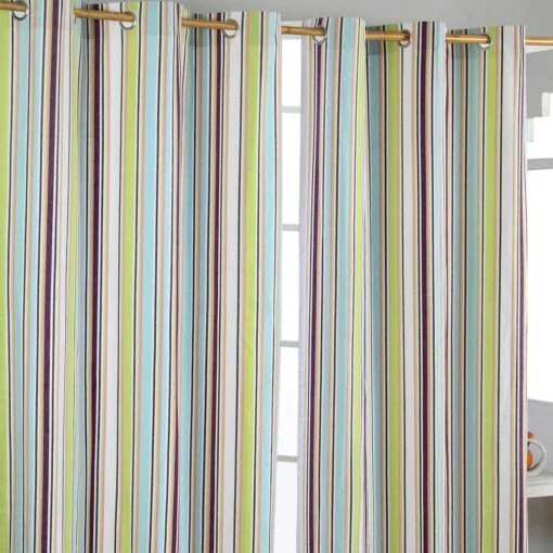 Osaka Green Stripes Ready Made Eyelet Curtain Pair -Best Homeware Store osaka green stripes ready made eyelet curtain pair 1