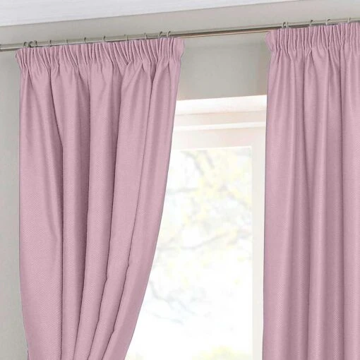 Pastel Pink Herringbone Chevron Blackout Thermal Curtains Pair Pencil Pleat -Best Homeware Store pastel pink herringbone pencil pleat 2 9