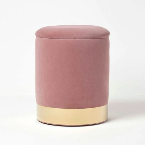 Clarence Velvet Footstool With Storage, Pink -Best Homeware Store pink