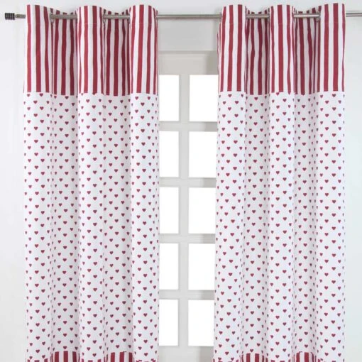 Red Love Hearts Ready Made Eyelet Curtain Pair -Best Homeware Store red love hearts ready made eyelet curtain pair 1 1