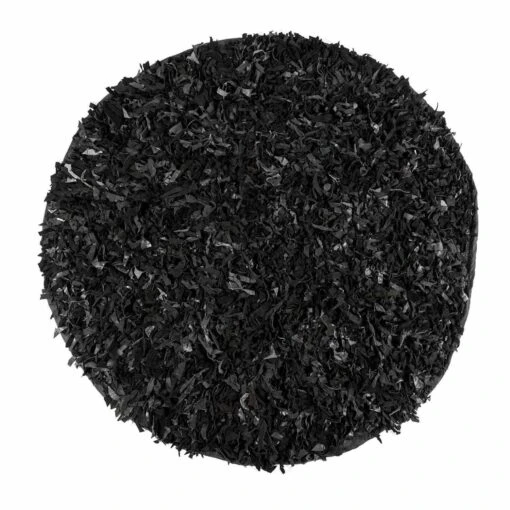 Dallas Leather Shaggy Rug Black, 150 Cm Round -Best Homeware Store ru1118d main