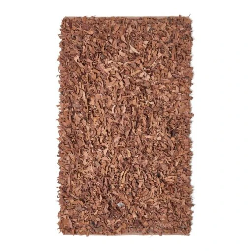 Dallas Leather Shaggy Rug Brown -Best Homeware Store ru1119 02