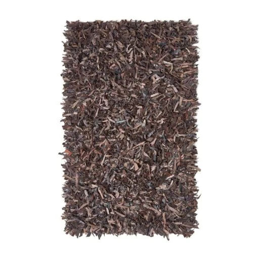 Dallas Leather Shaggy Rug Chocolate -Best Homeware Store ru1120 02