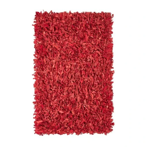 Dallas Leather Shaggy Rug Red -Best Homeware Store ru1121 02