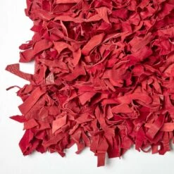 Dallas Leather Shaggy Rug Red -Best Homeware Store ru1121 03