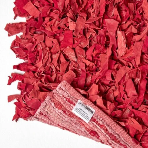 Dallas Leather Shaggy Rug Red -Best Homeware Store ru1121 05