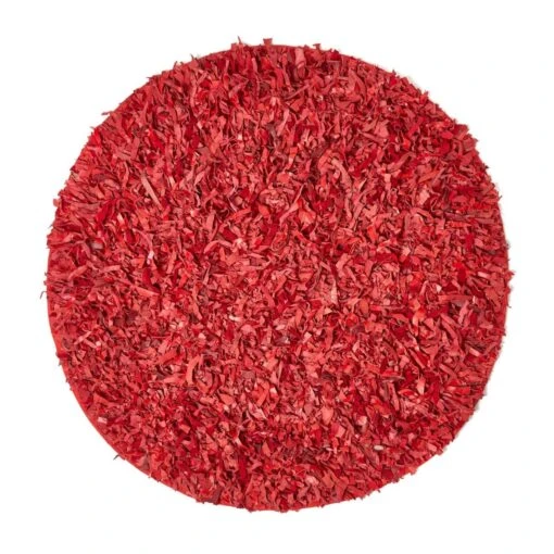 Dallas Leather Shaggy Rug Red, 150 Cm Round -Best Homeware Store ru1121d 02