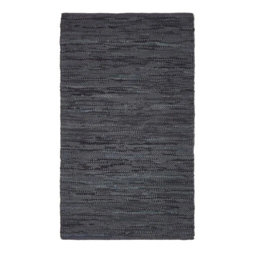 Denver Leather Woven Rug Black -Best Homeware Store ru1122 02