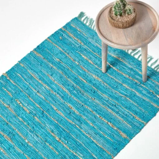 Leather Glitter Rug Gold & Turquoise -Best Homeware Store ru1146 01 2