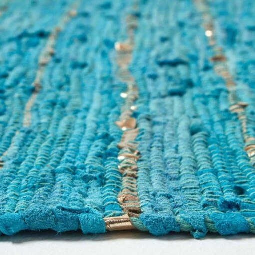 Leather Glitter Rug Gold & Turquoise -Best Homeware Store ru1146 04 2