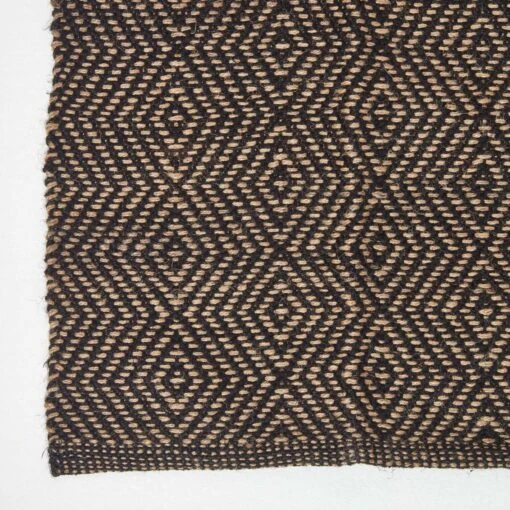 Hand Woven Geometric Patterned Black Jute Rug -Best Homeware Store ru1220 03