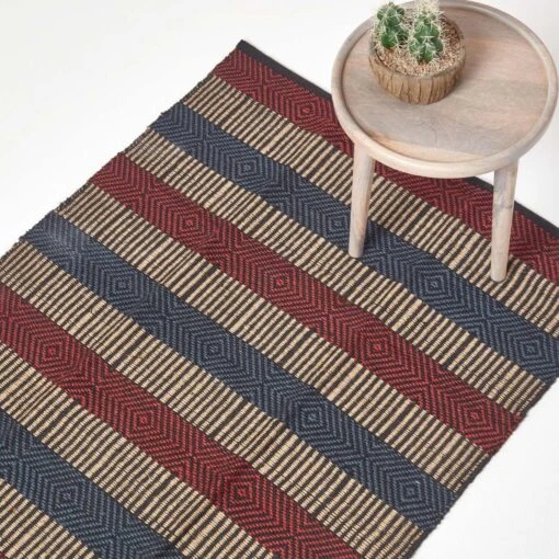 Multicolour Striped Hand Woven Geometric Patterned Jute Rug -Best Homeware Store ru1222 01