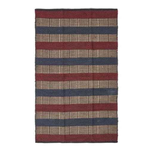 Multicolour Striped Hand Woven Geometric Patterned Jute Rug -Best Homeware Store ru1222 02